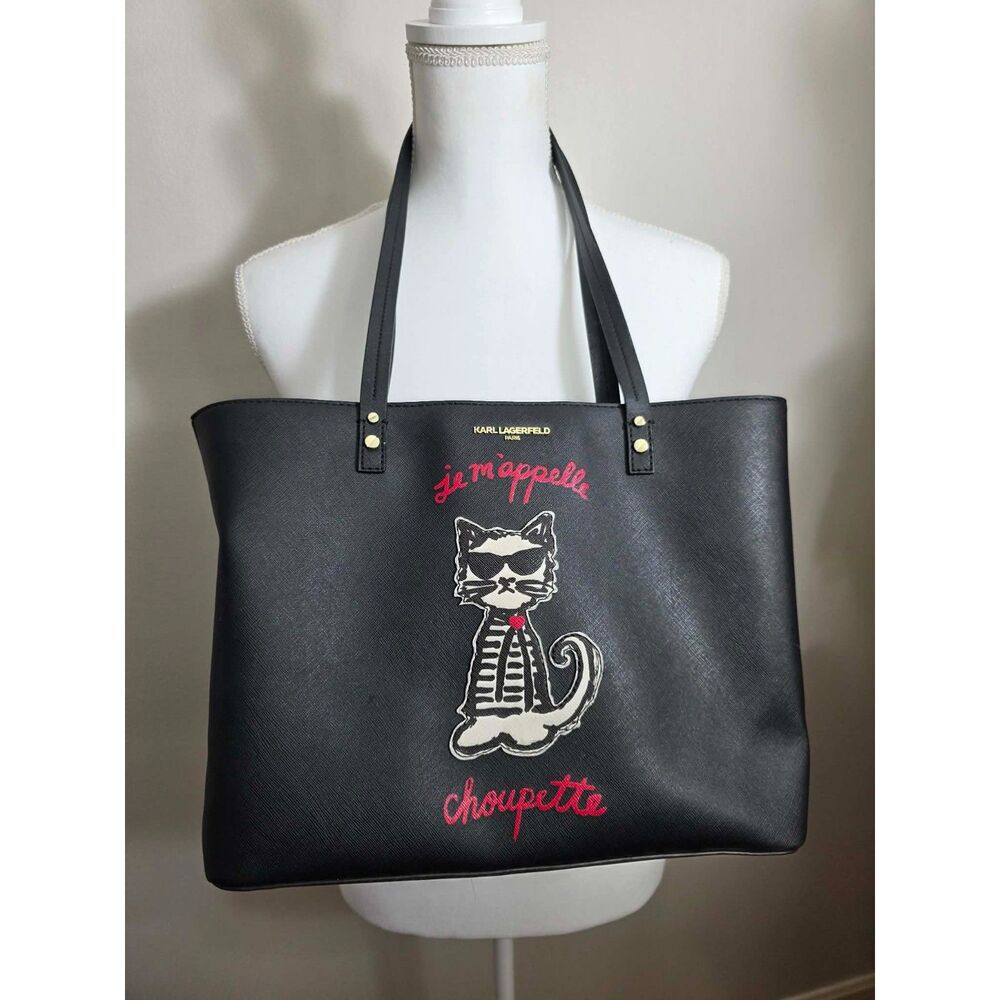Karl Lagerfeld Paris Choupette Cat Black Tote Bag Je M’Appelle Graphic